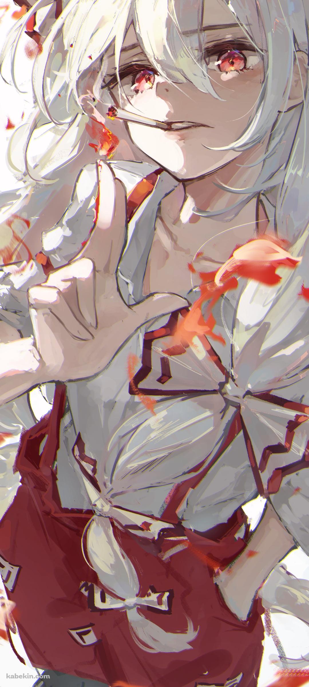 煙草を吸う藤原妹紅 / 東方のAndroidの壁紙(1080px x 2400px) スマホ用