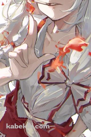煙草を吸う藤原妹紅 / 東方のAndroidの壁紙(320px x 480px) スマホ用
