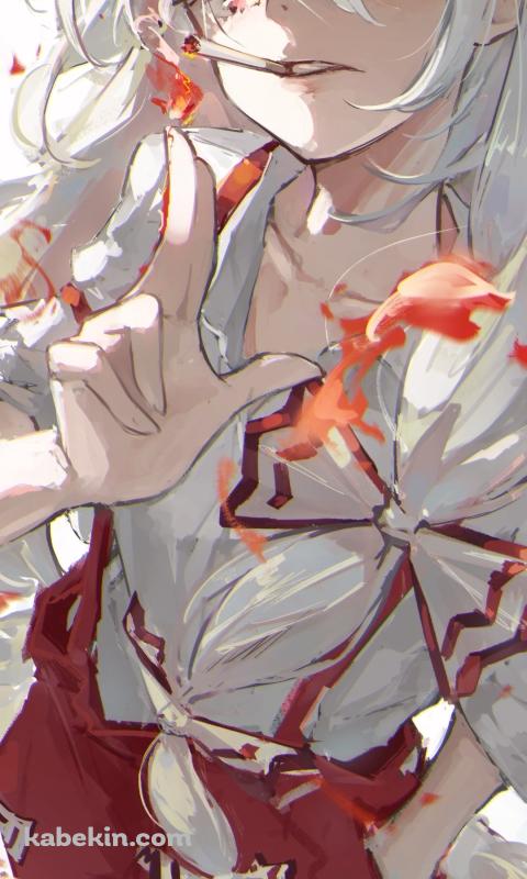 煙草を吸う藤原妹紅 / 東方のAndroidの壁紙(480px x 800px) スマホ用