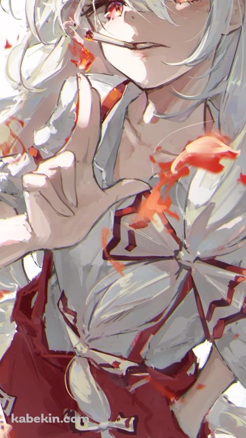 煙草を吸う藤原妹紅 / 東方のAndroidの壁紙(480px x 854px) スマホ用