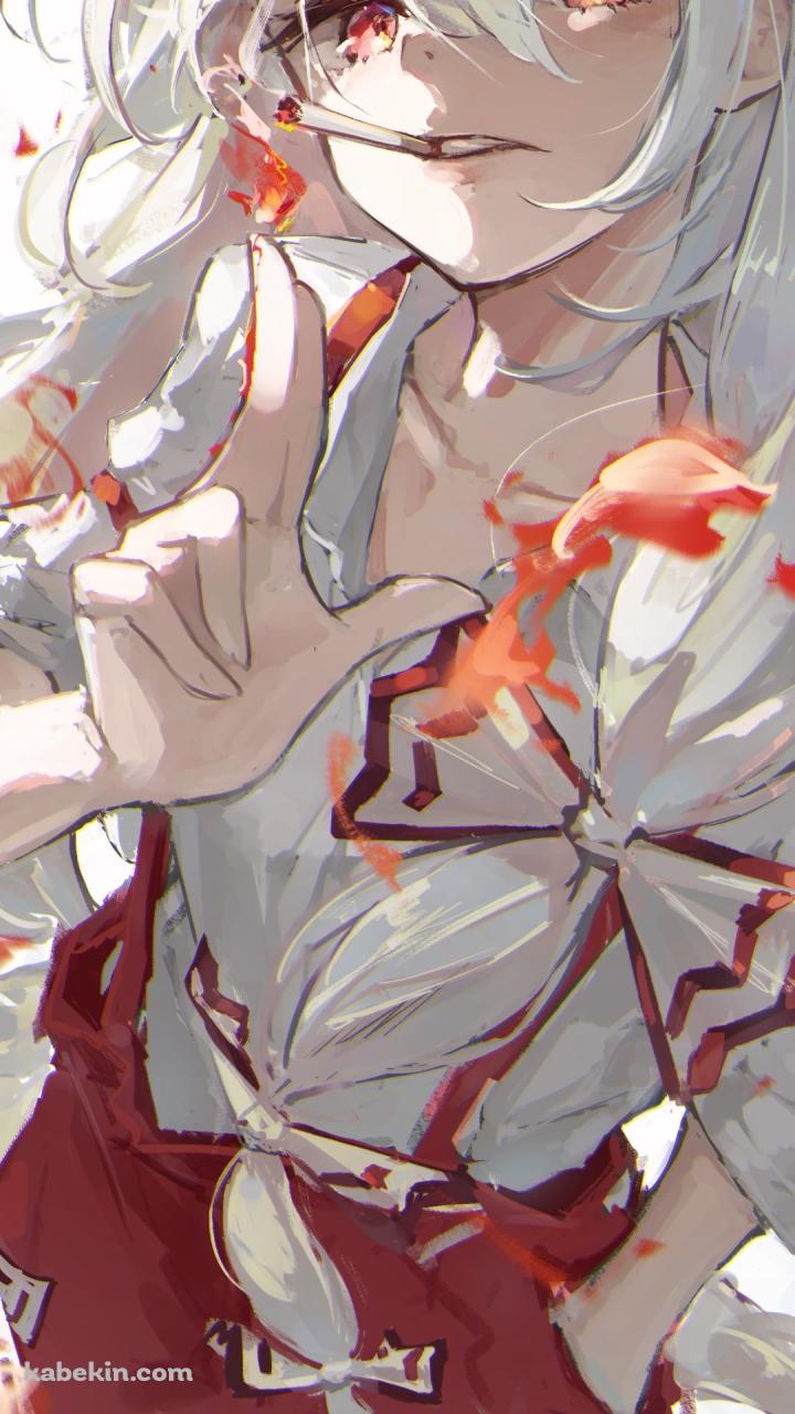煙草を吸う藤原妹紅 / 東方のAndroidの壁紙(720px x 1280px) スマホ用