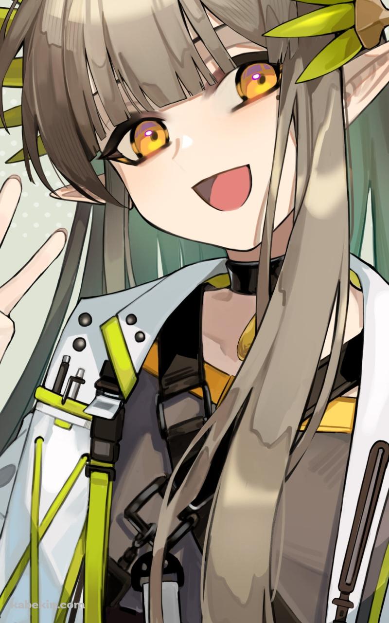 笑顔でピースをするミュルジス / アークナイツのAndroidの壁紙(800px x 1280px) スマホ用