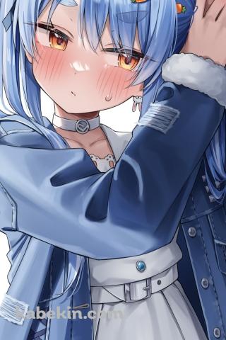 顔を赤らめてツインテールを結わく兎田ぺこら / ホロライブ / バーチャルYoutuberのAndroidの壁紙(320px x 480px) スマホ用