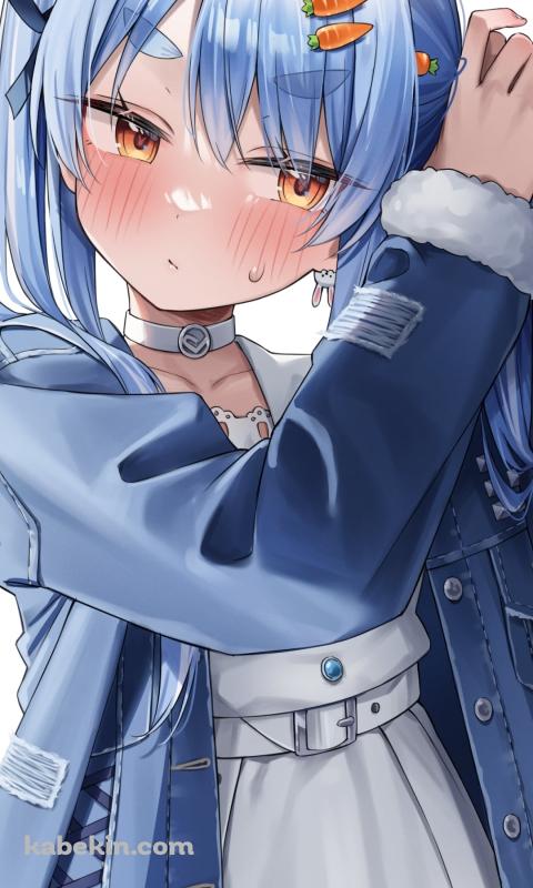 顔を赤らめてツインテールを結わく兎田ぺこら / ホロライブ / バーチャルYoutuberのAndroidの壁紙(480px x 800px) スマホ用
