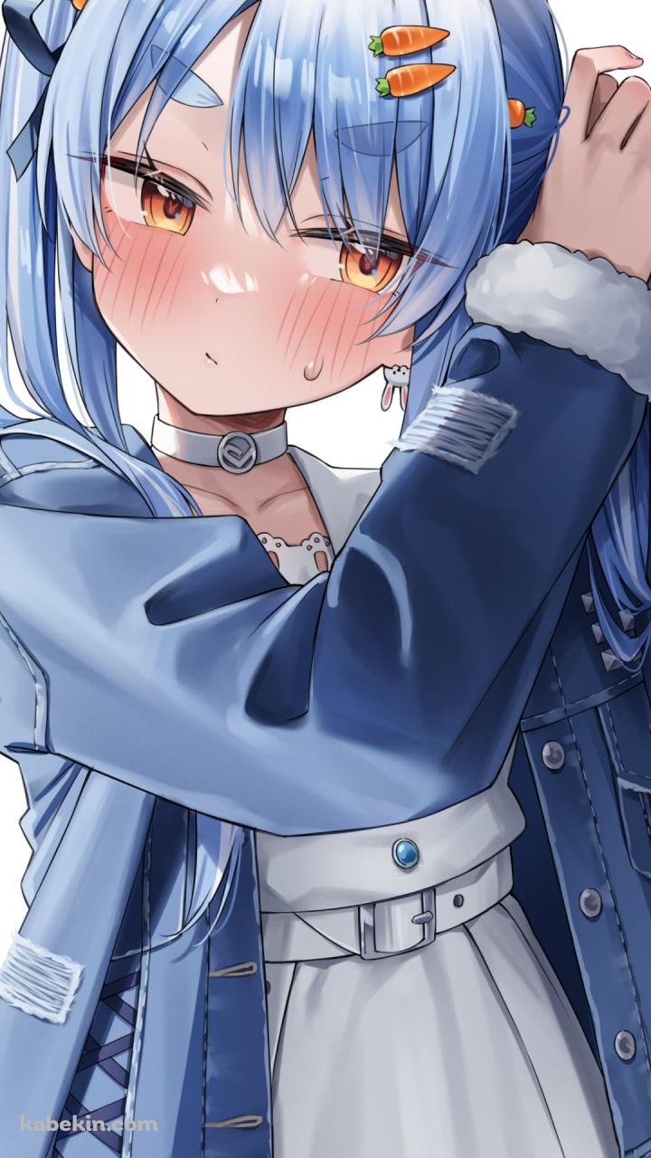 顔を赤らめてツインテールを結わく兎田ぺこら / ホロライブ / バーチャルYoutuberのAndroidの壁紙(720px x 1280px) スマホ用