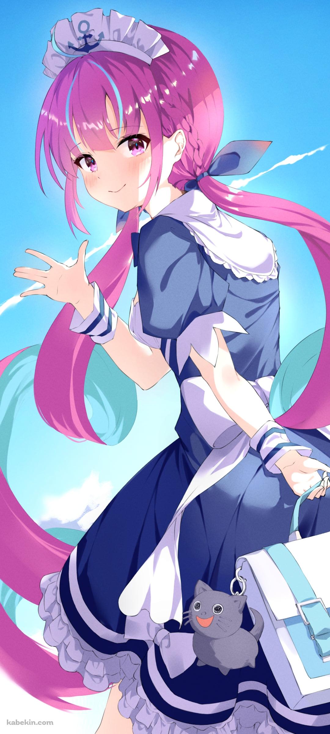 振り向いて手を振る湊あくあ / ホロライブ / バーチャルYouTuberのAndroidの壁紙(1080px x 2400px) スマホ用
