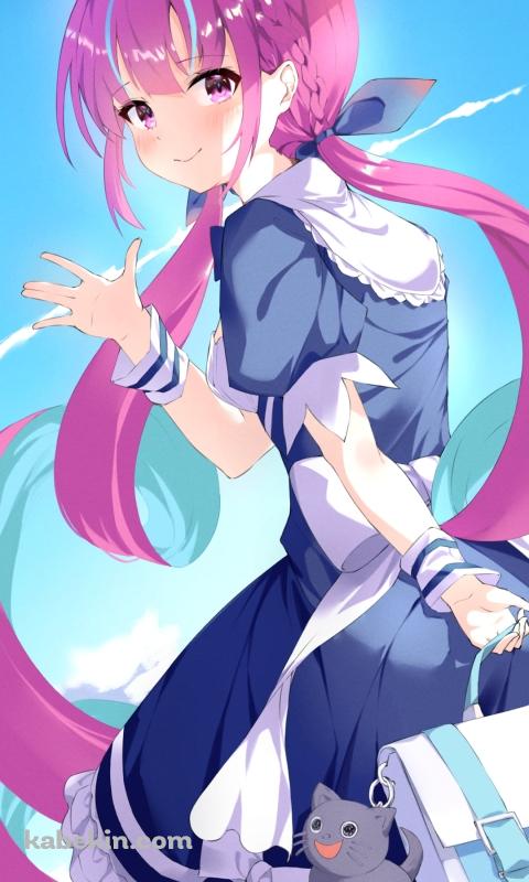 振り向いて手を振る湊あくあ / ホロライブ / バーチャルYouTuberのAndroidの壁紙(480px x 800px) スマホ用