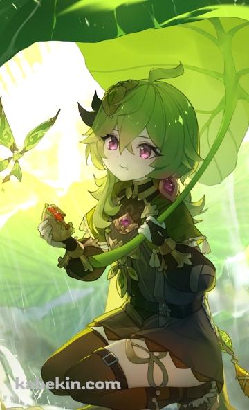 大きな葉っぱで雨宿りするコレイ / 原神のAndroidの壁紙(360px x 592px) スマホ用
