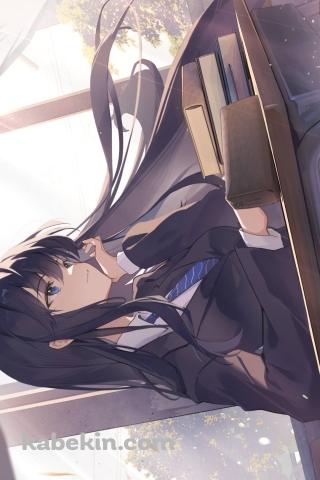 学校の窓際で外を見る冬馬かずさ / ホワイトアルバム2のAndroidの壁紙(320px x 480px) スマホ用