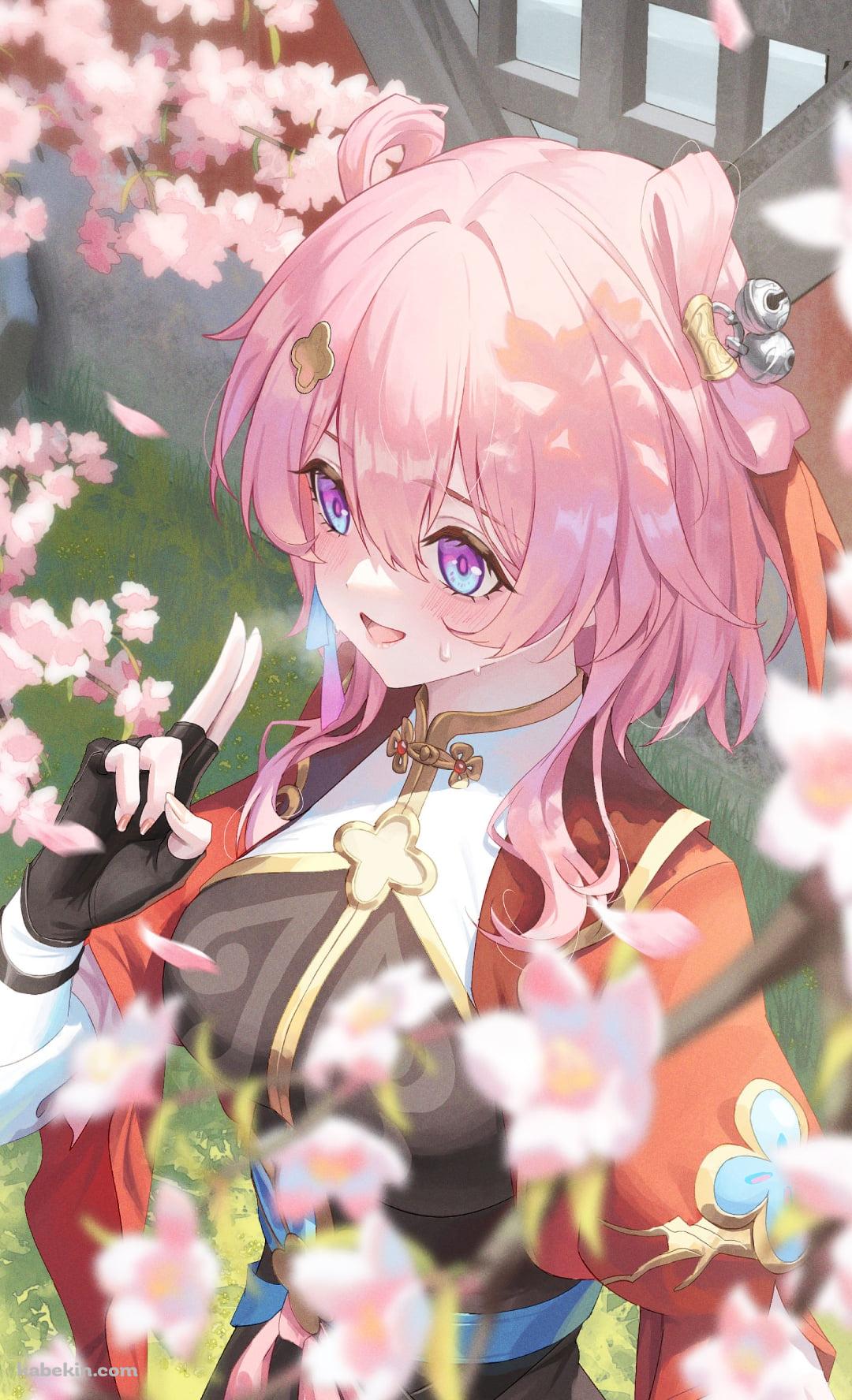 桜の花と三月七 / 崩壊:スターレイルのAndroidの壁紙(1080px x 1776px) スマホ用