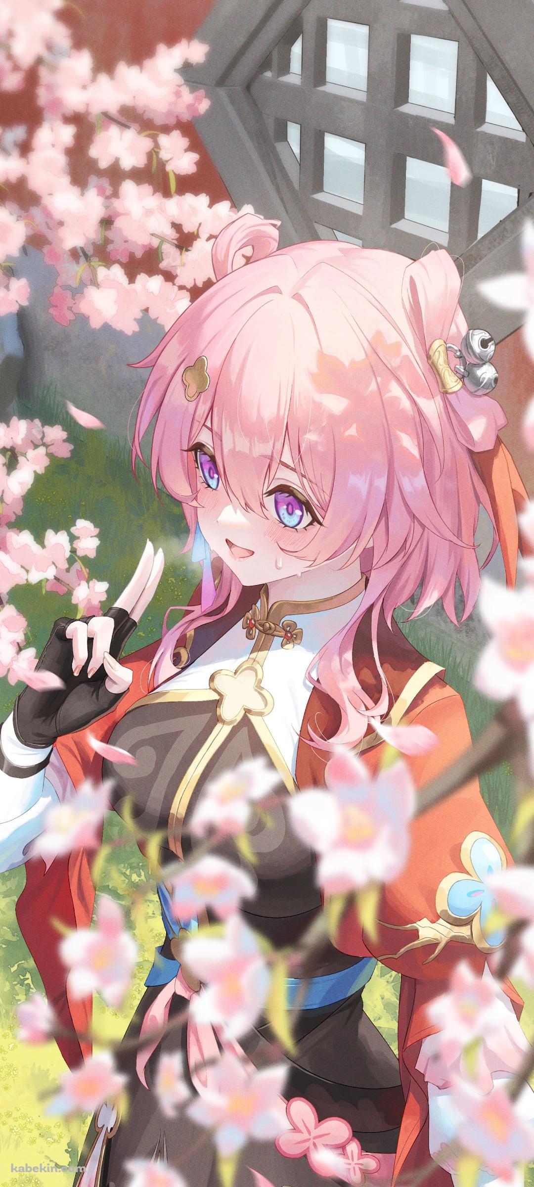 桜の花と三月七 / 崩壊:スターレイルのAndroidの壁紙(1080px x 2400px) スマホ用