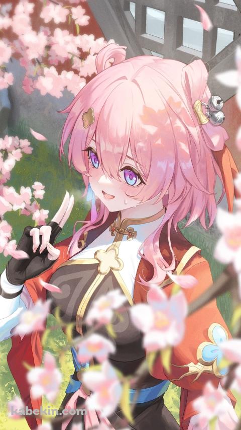 桜の花と三月七 / 崩壊:スターレイルのAndroidの壁紙(480px x 854px) スマホ用