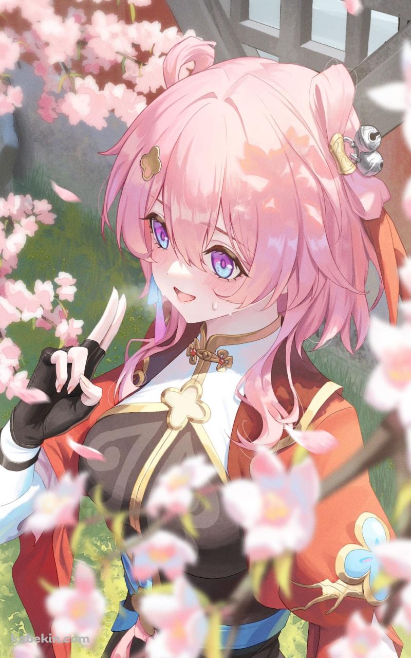桜の花と三月七 / 崩壊:スターレイルのAndroidの壁紙(800px x 1280px) スマホ用