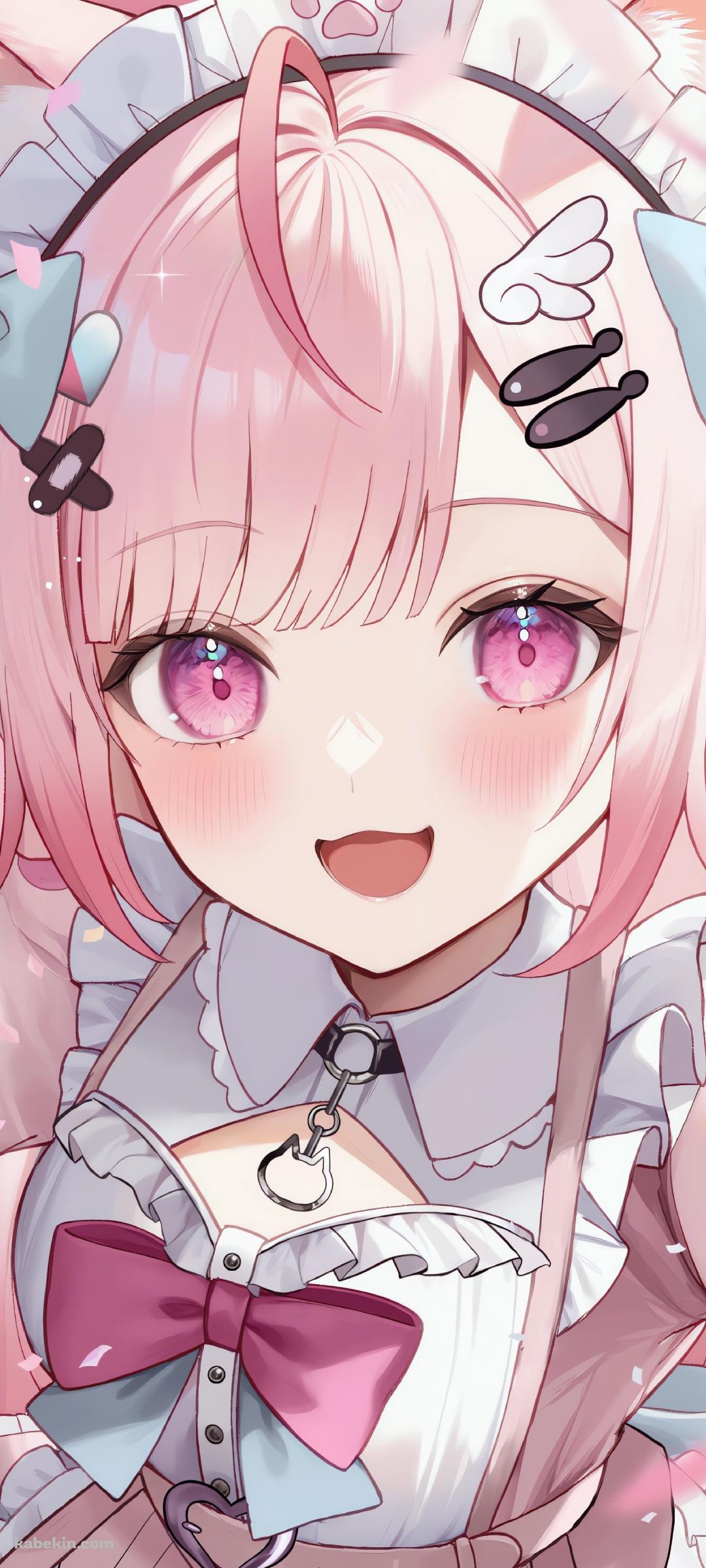 ピンクのメイド姿の可愛い結城さくな / バーチャルYouTuberのAndroidの壁紙(1080px x 2400px) スマホ用