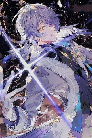 白い羽と白いタキシードを着たサンデー / 崩壊:スターレイルのAndroidの壁紙(320px x 480px) スマホ用