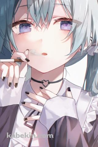 煙草を吸う初音ミク / ボーカロイドのAndroidの壁紙(320px x 480px) スマホ用
