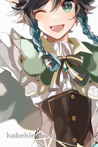 ウィンクして挨拶するウェンティ / 原神のAndroidの壁紙(320px x 480px) スマホ用