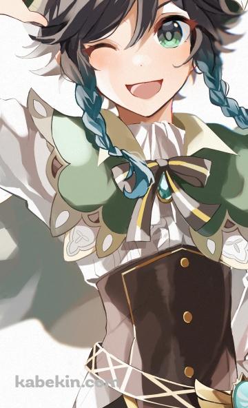 ウィンクして挨拶するウェンティ / 原神のAndroidの壁紙(360px x 592px) スマホ用