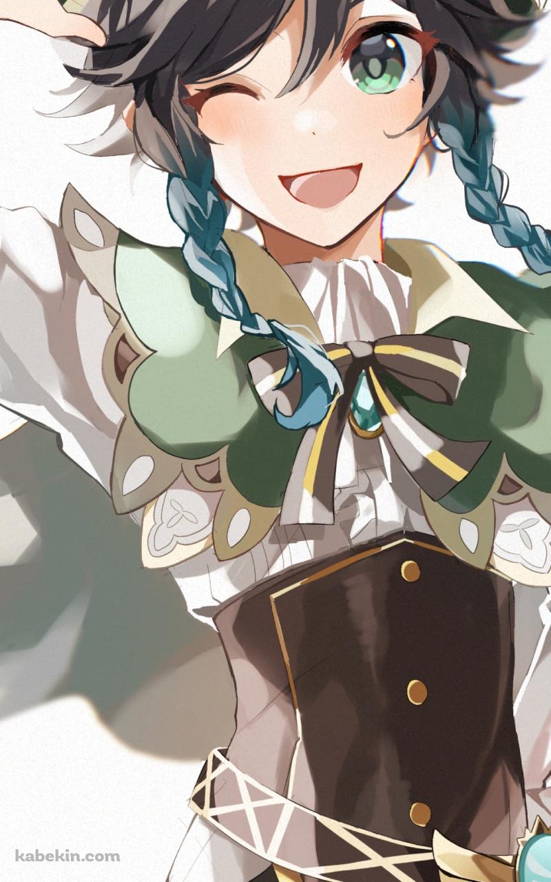 ウィンクして挨拶するウェンティ / 原神のAndroidの壁紙(800px x 1280px) スマホ用