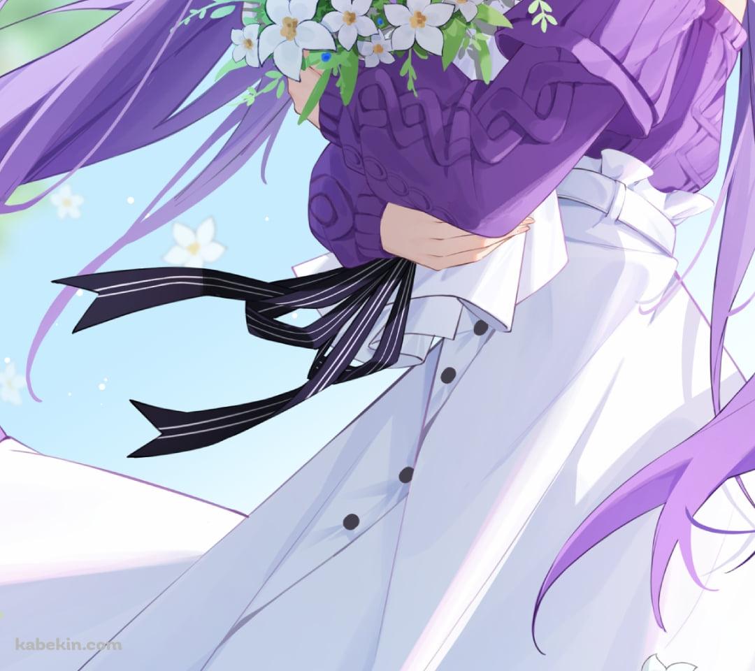 白と紫の花を摘む刻晴 / 原神のAndroidの壁紙(1080px x 960px) スマホ用