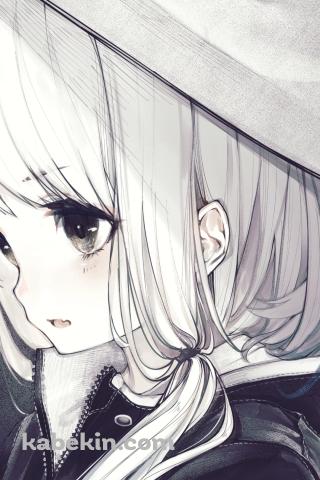 大きな瞳がついた帽子を被る洩矢諏訪子 / モノクロ / 東方のAndroidの壁紙(320px x 480px) スマホ用