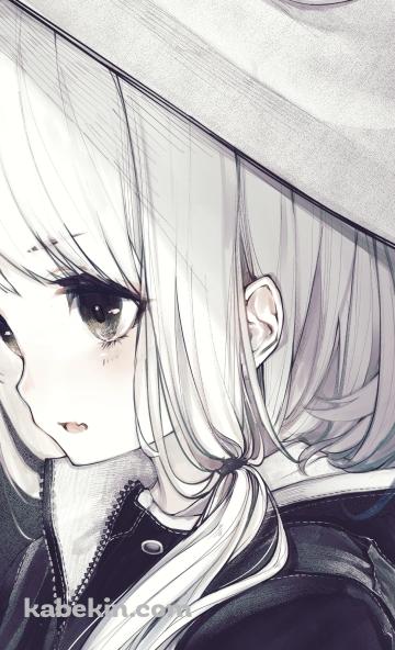 大きな瞳がついた帽子を被る洩矢諏訪子 / モノクロ / 東方のAndroidの壁紙(360px x 592px) スマホ用