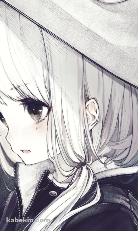 大きな瞳がついた帽子を被る洩矢諏訪子 / モノクロ / 東方のAndroidの壁紙(480px x 800px) スマホ用