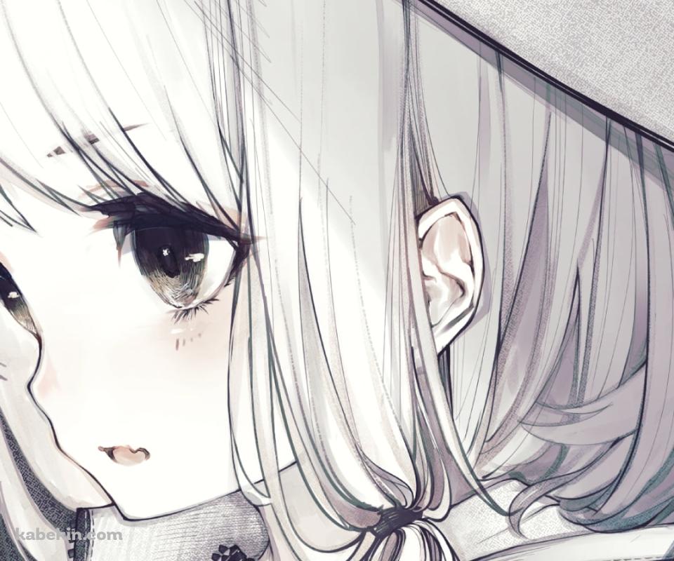 大きな瞳がついた帽子を被る洩矢諏訪子 / モノクロ / 東方のAndroidの壁紙(960px x 800px) スマホ用