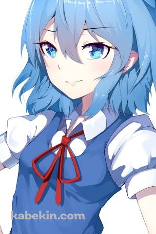腰に手をあてて微笑むチルノ / 東方のAndroidの壁紙(320px x 480px) スマホ用