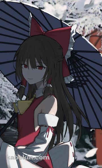 和傘をさす博麗霊夢 / 鳥居 / 東方のAndroidの壁紙(360px x 592px) スマホ用