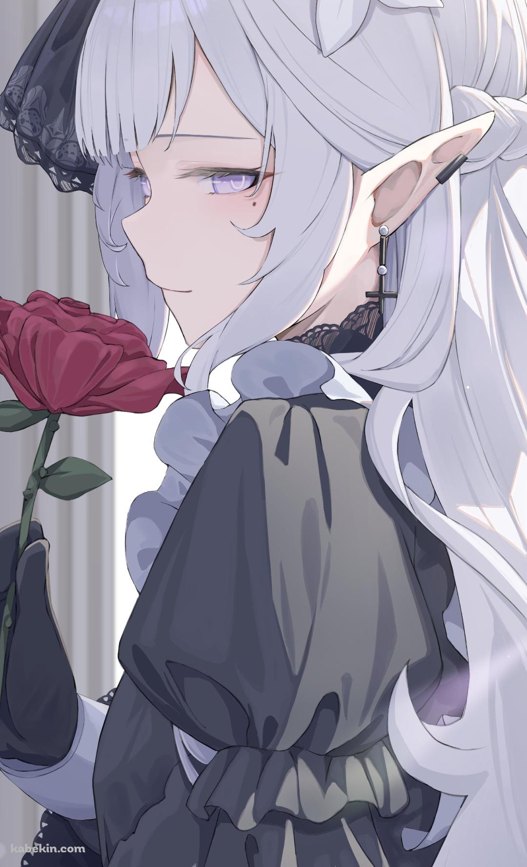 大きな赤い薔薇を持つ明星ヒマリ / ブルーアーカイブのAndroidの壁紙(1080px x 1776px) スマホ用