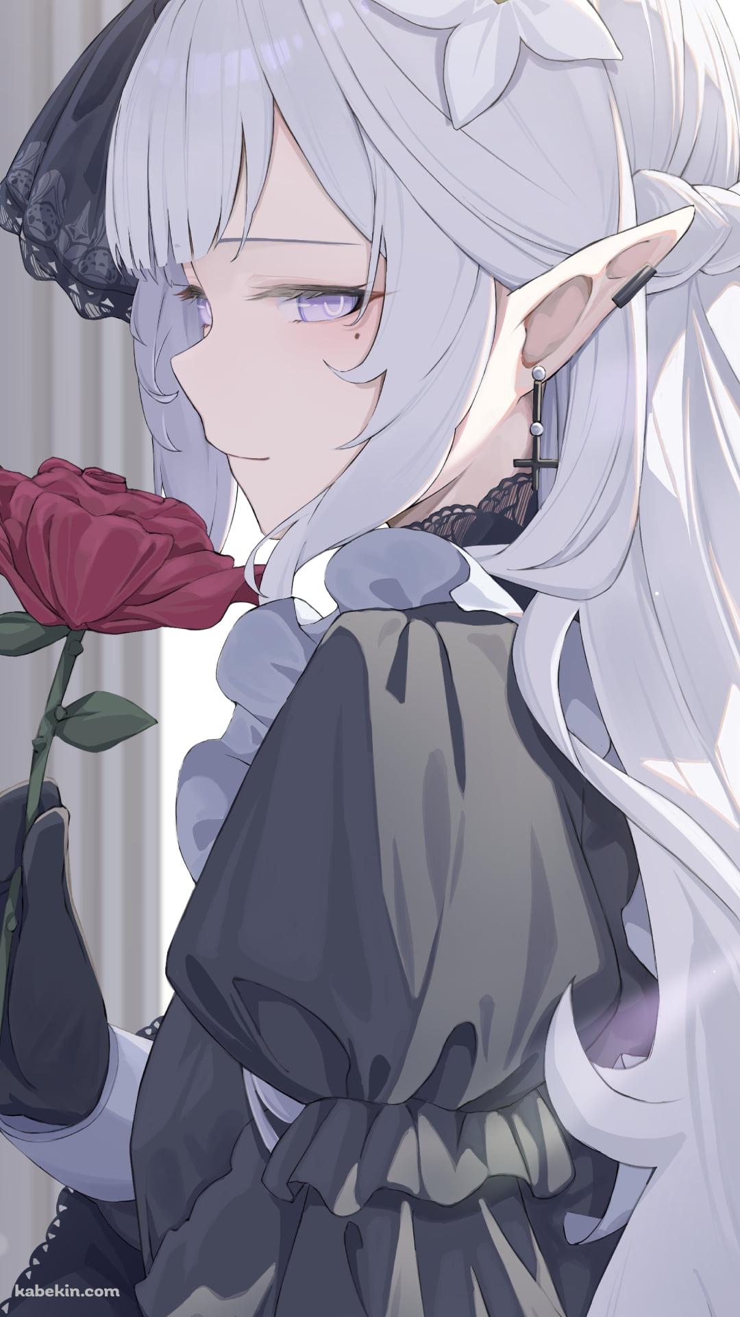 大きな赤い薔薇を持つ明星ヒマリ / ブルーアーカイブのAndroidの壁紙(1080px x 1920px) スマホ用