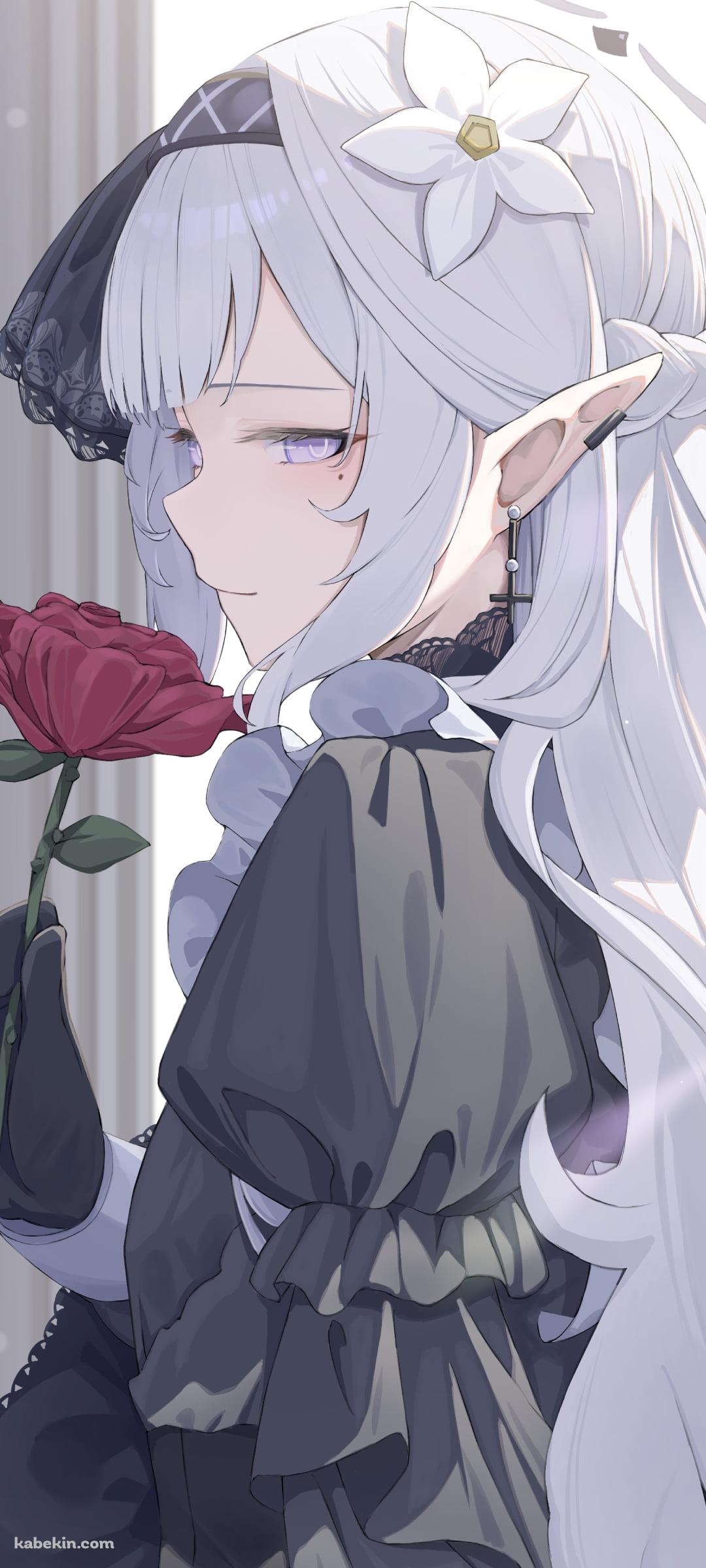 大きな赤い薔薇を持つ明星ヒマリ / ブルーアーカイブのAndroidの壁紙(1080px x 2400px) スマホ用