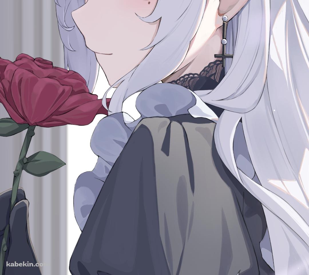 大きな赤い薔薇を持つ明星ヒマリ / ブルーアーカイブのAndroidの壁紙(1080px x 960px) スマホ用