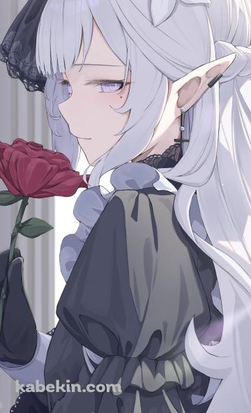 大きな赤い薔薇を持つ明星ヒマリ / ブルーアーカイブのAndroidの壁紙(360px x 592px) スマホ用