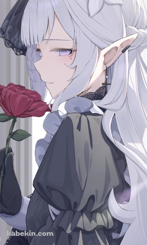 大きな赤い薔薇を持つ明星ヒマリ / ブルーアーカイブのAndroidの壁紙(480px x 800px) スマホ用