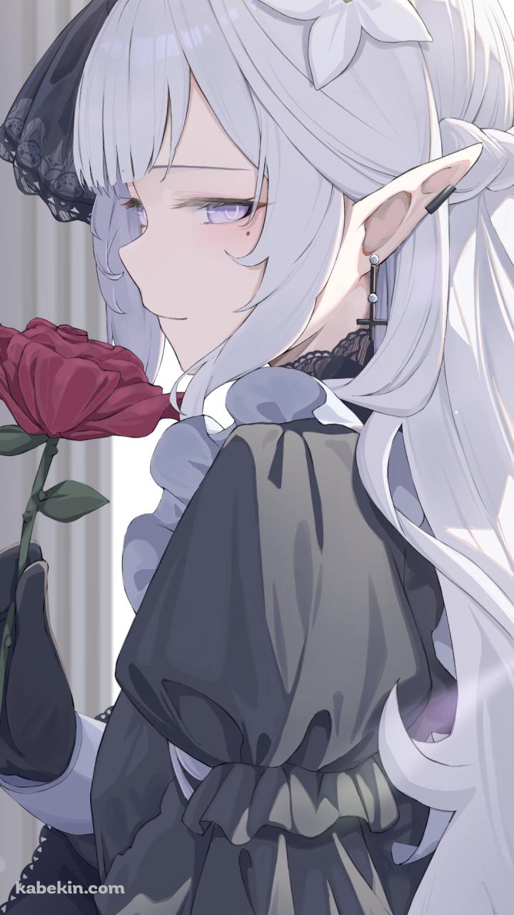 大きな赤い薔薇を持つ明星ヒマリ / ブルーアーカイブのAndroidの壁紙(720px x 1280px) スマホ用