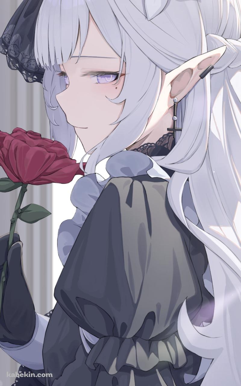 大きな赤い薔薇を持つ明星ヒマリ / ブルーアーカイブのAndroidの壁紙(800px x 1280px) スマホ用