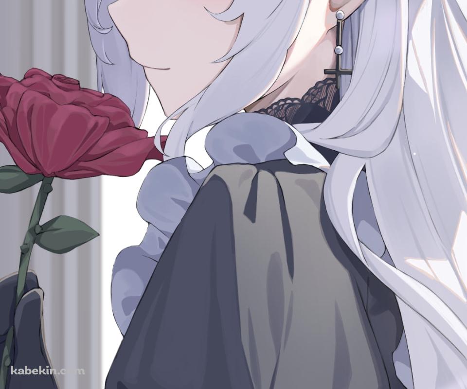 大きな赤い薔薇を持つ明星ヒマリ / ブルーアーカイブのAndroidの壁紙(960px x 800px) スマホ用