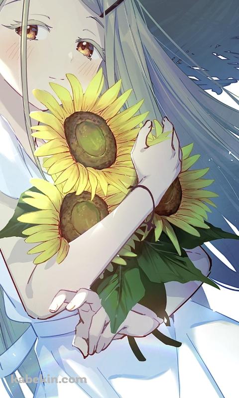 向日葵を持つ篠澤広 / 麦わら帽子 / 学園アイドルマスターのAndroidの壁紙(480px x 800px) スマホ用
