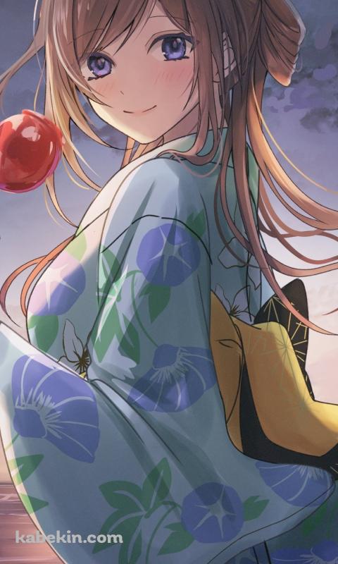 海沿いでりんご飴を持つ姫崎莉波 / 学園アイドルマスターのAndroidの壁紙(480px x 800px) スマホ用