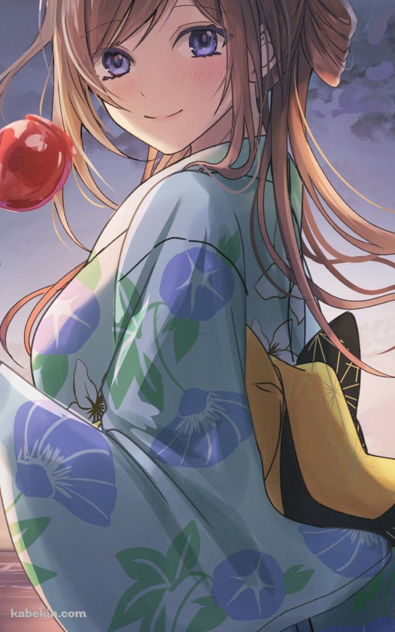 海沿いでりんご飴を持つ姫崎莉波 / 学園アイドルマスターのAndroidの壁紙(800px x 1280px) スマホ用