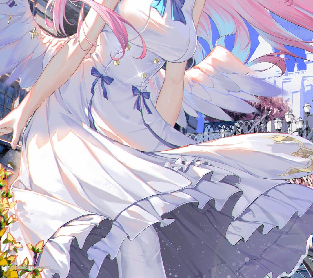 柵にもたれる聖園ミカ / ブルーアーカイブのAndroidの壁紙(1080px x 960px) スマホ用