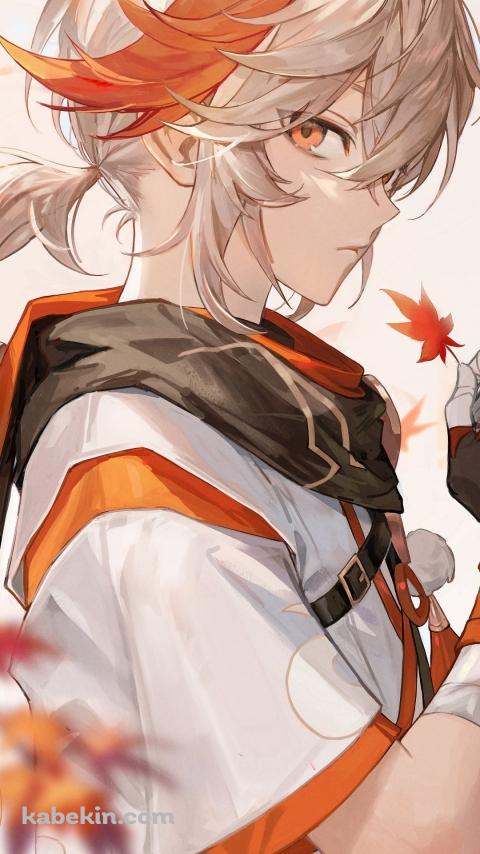 紅葉を持ちこちらを見る楓原万葉 / 原神のAndroidの壁紙(480px x 854px) スマホ用