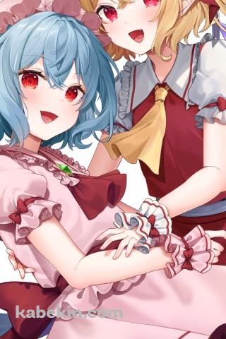 手を取り合うフランドール・スカーレットとレミリア・スカーレット / 東方のAndroidの壁紙(320px x 480px) スマホ用