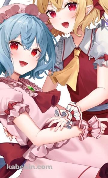 手を取り合うフランドール・スカーレットとレミリア・スカーレット / 東方のAndroidの壁紙(360px x 592px) スマホ用