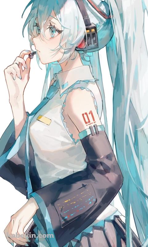 ヘッドセットマイクに手をかける初音ミク / ボカロ / ボーカロイドのAndroidの壁紙(480px x 800px) スマホ用