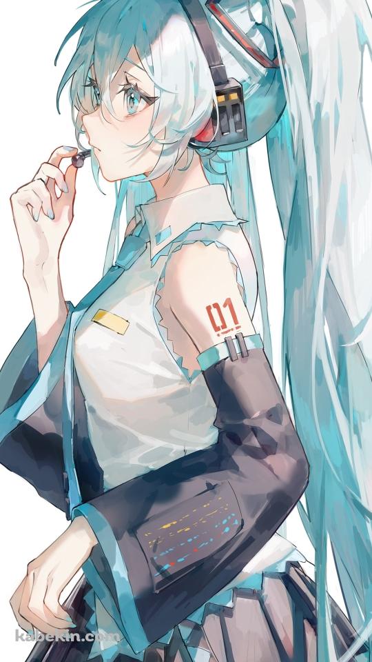 ヘッドセットマイクに手をかける初音ミク / ボカロ / ボーカロイドのAndroidの壁紙(540px x 960px) スマホ用