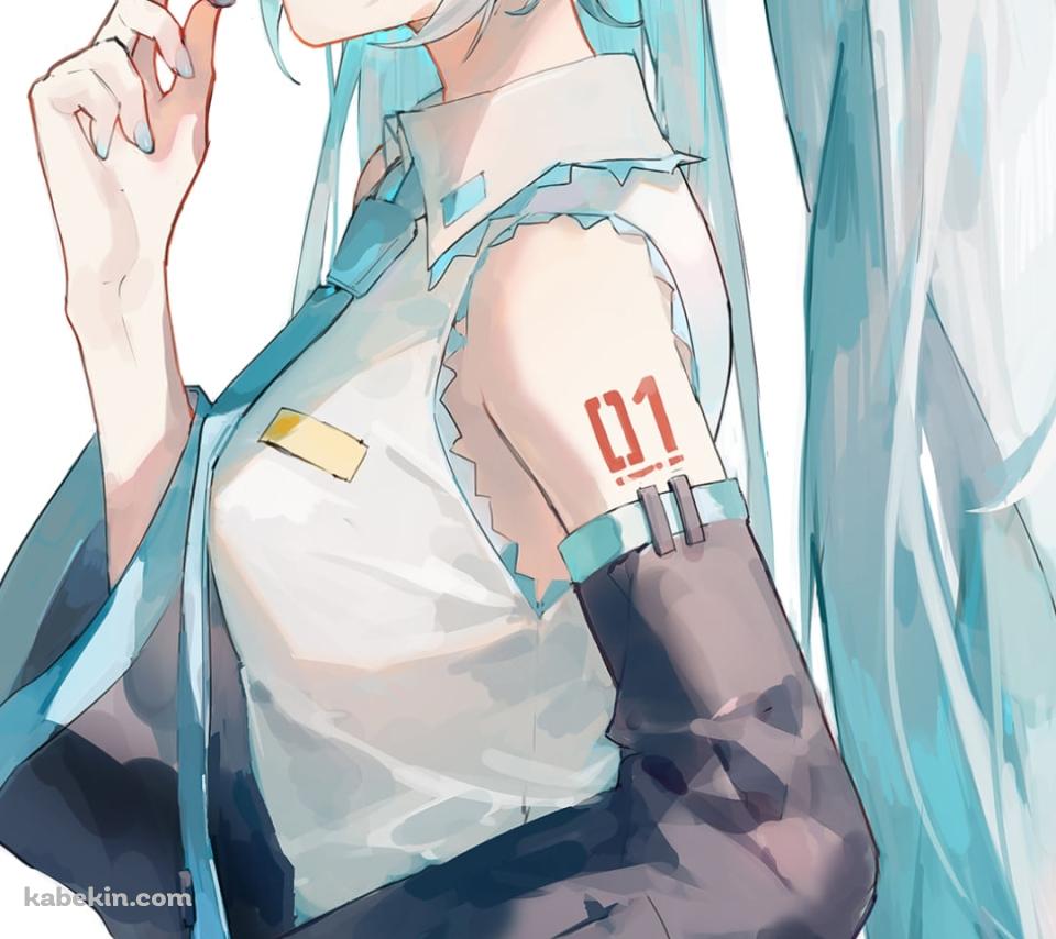 ヘッドセットマイクに手をかける初音ミク / ボカロ / ボーカロイドのAndroidの壁紙(960px x 854px) スマホ用