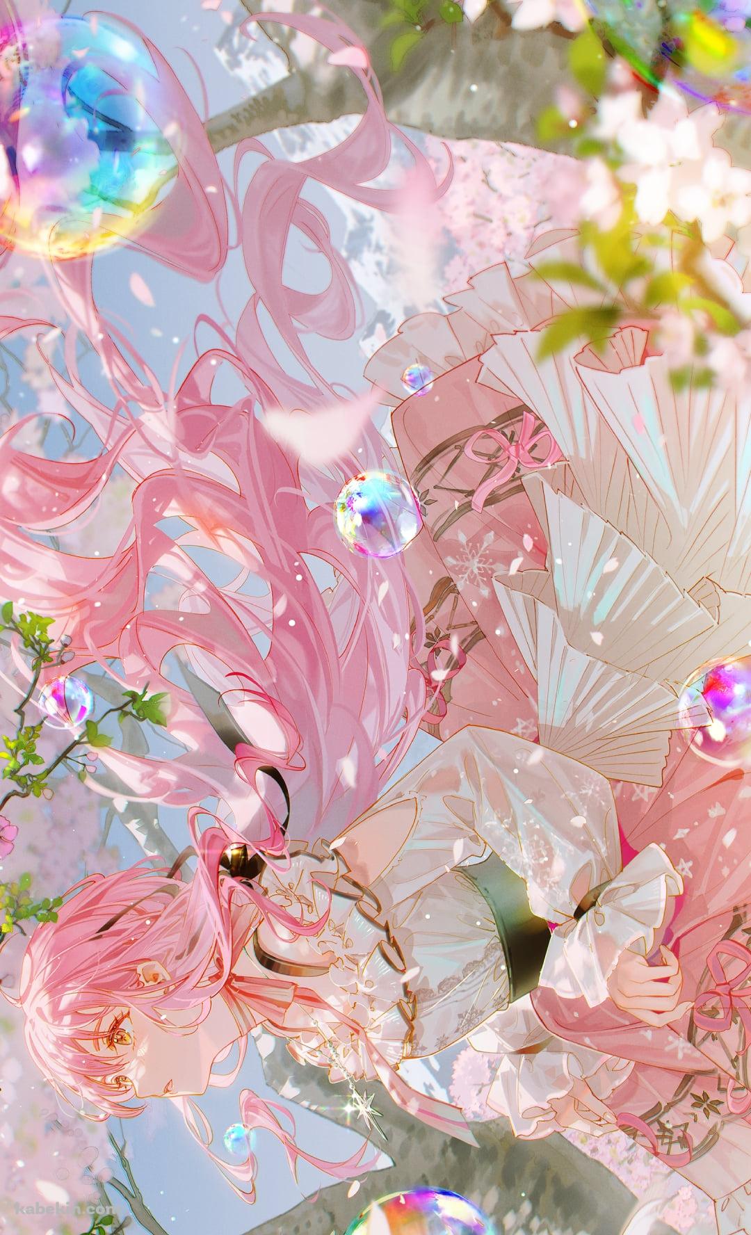 桜の花と綺麗なシャボン玉とニキ / nikki / インフィニティニキのAndroidの壁紙(1080px x 1776px) スマホ用